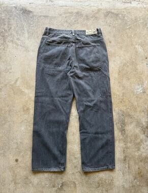 2000s Raw Edge Black Jeans Straight Baggy Fit Carpenter Pants Mens Size 36x30